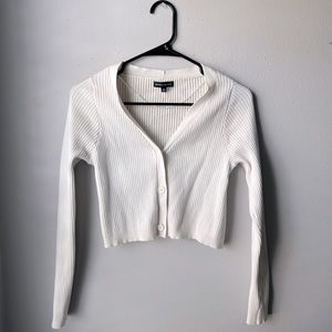 Kendall & Kylie White Ribbed Cropped Caridgan